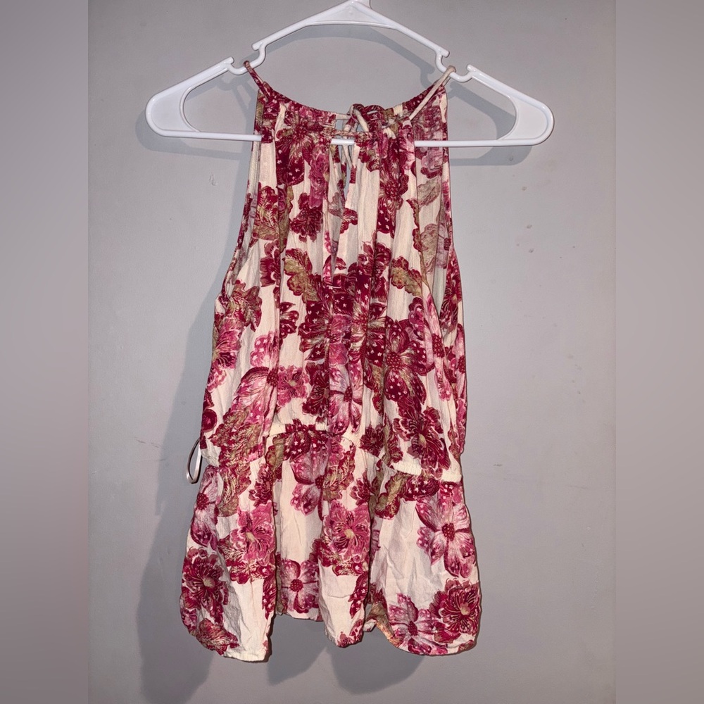 Old Navy Cream and Rose Floral Halter Tank Top